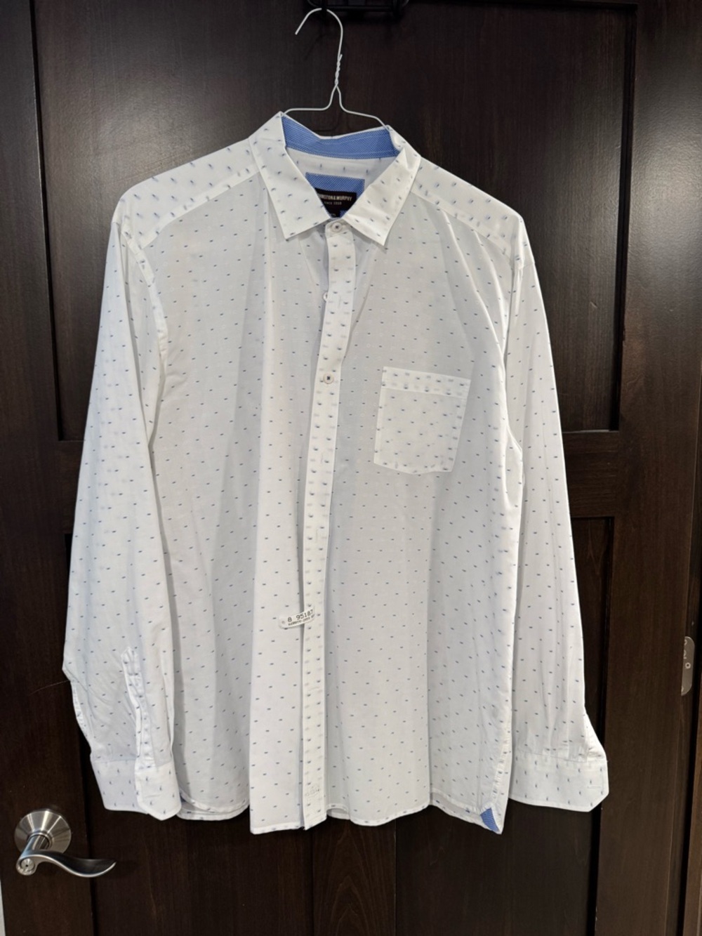 Johnston & Murphy White Dress Shirt with Navy Micro-Print